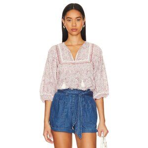 Cleobella Sashanna Peasant Top Womens Sz S Red/White Paisley Ditzy Boho Cottagec